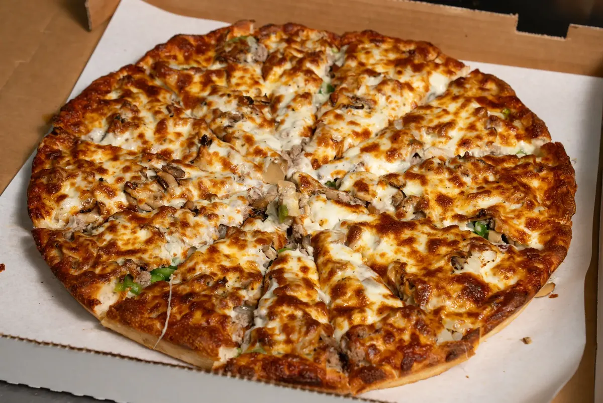 Philly Cheese Steak pizza, sliced